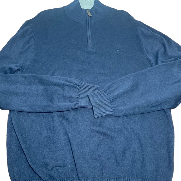 Nautica Sweater Men Navy Blue Quarter-Zip Pullover Mock Neck Classic Layering XL - Picture 1 of 4